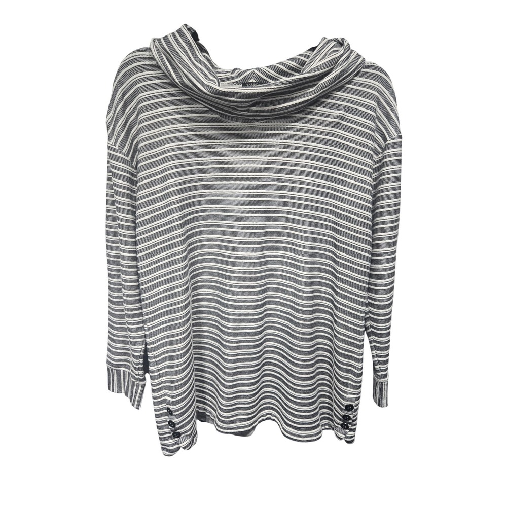 Talbots Striped Cowl Neckโ Top Womens X Blue White Button Detail Long Sleeve